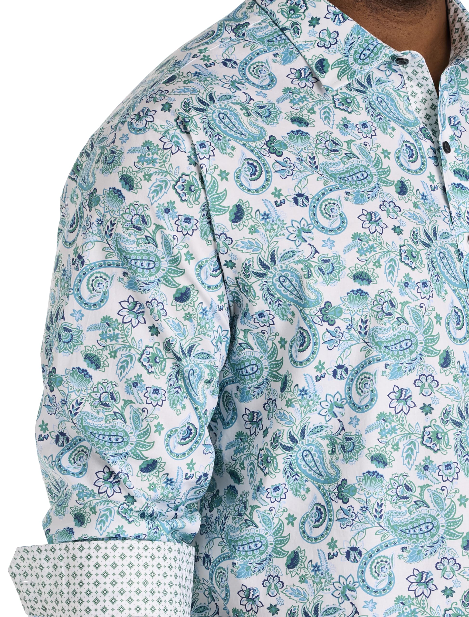DXL Large Paisley Sport Shirt White Multi 4XLT - Image 3