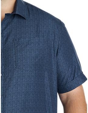 DXL Tribal Print Microfiber Sport Shirt Navy 2XLT - Image 2