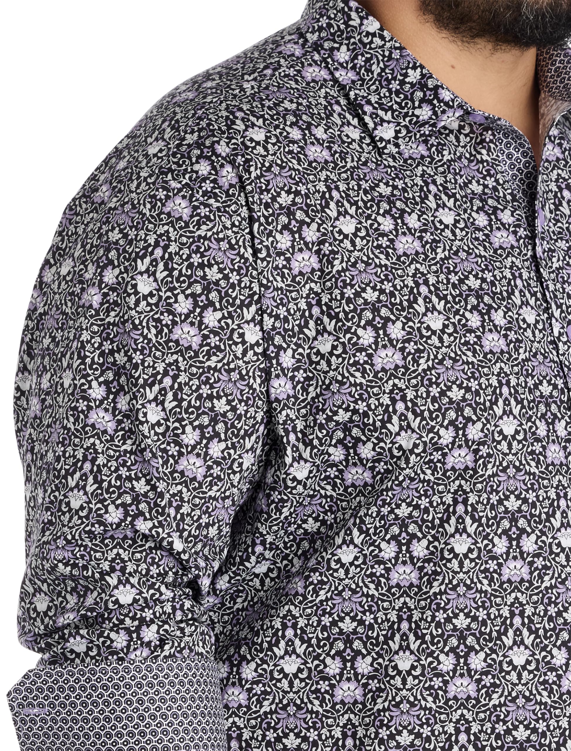 Floral Sport Shirt Black Multi 4XL - Image 3